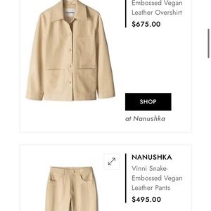 Nanushka Cream Vegan Leather Jacket and Pants